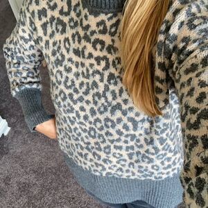 Marled Gray Leopard Print Turtleneck Sweater